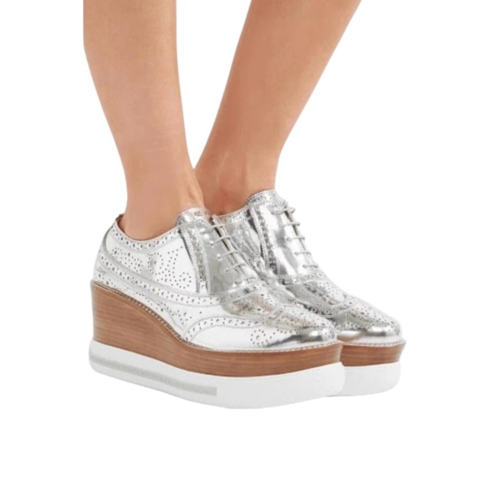 Miu Miu  Mirror Silver Platform  Wingtip Oxford  Sneakers